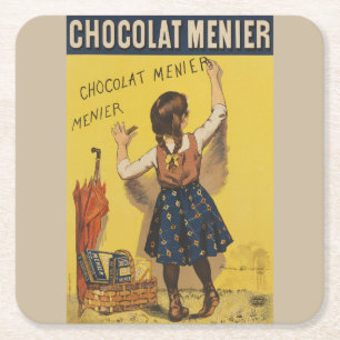 Vintage Chocolat Menier Frans Poster Bouisset Kuns Vierkante Kartonnen Onderzetter