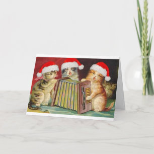 Vintage Christmas Accordian Cats Wenskaart Feestdagen Kaart