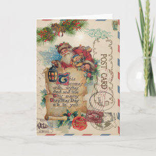 Vintage Christmas Airmail Briefkaart Santa Claus