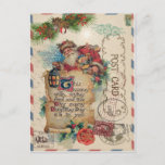 Vintage Christmas Airmail Carte postale Santa Clau<br><div class="desc">Carte postale Vintage Christmas Airmail Le Père Noël livre des cadeaux.</div>