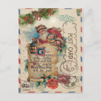 Vintage Christmas Airmail Carte postale Santa Clau
