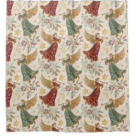 Vintage Christmas Angels Douchegordijn