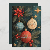 Vintage Christmas Baubles Flat Holiday Kaart (Voorkant / Achterkant)