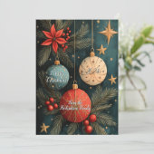 Vintage Christmas Baubles Flat Holiday Kaart (Staand voorkant)