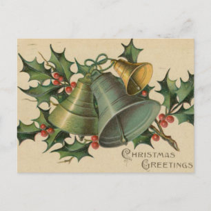 Vintage Christmas Bells and Holly Feestdagenkaart