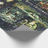 Vintage Christmas Blue Snowy Night Cadeaupapier (Hoek)