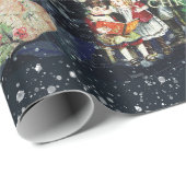 Vintage Christmas Blue Snowy Night Cadeaupapier (Rol Hoek)