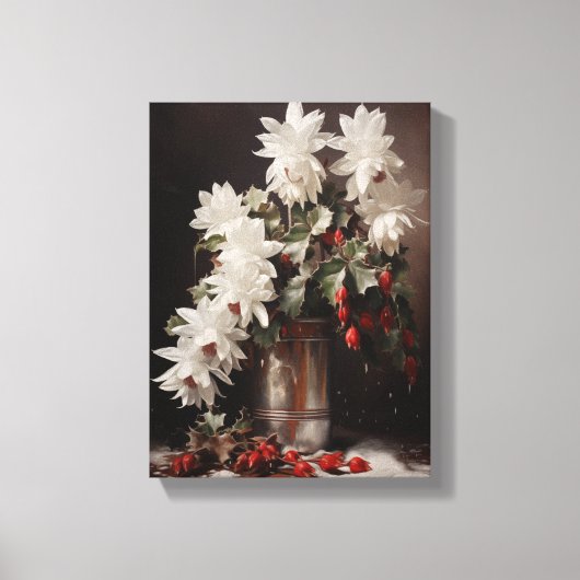 Vintage Christmas Cactus Stretched Canvas Muurkuns (Voorkant)