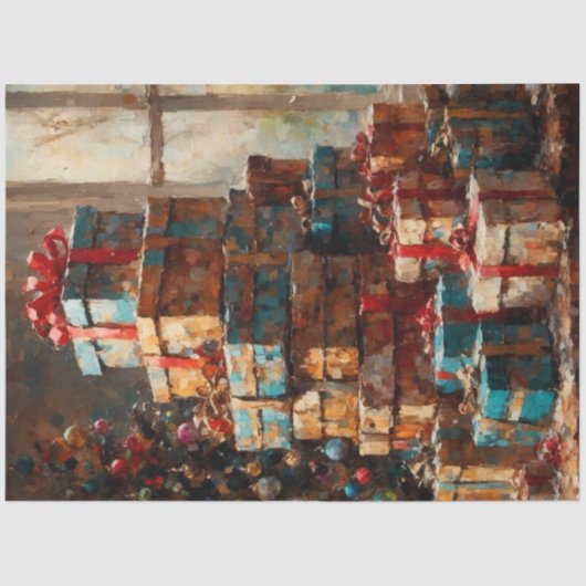 Vintage Christmas Cadeau Stack Decoupage Papier (Voorkant)