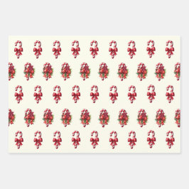 Vintage Christmas Candy Cane Design Inpakpapier Vel
