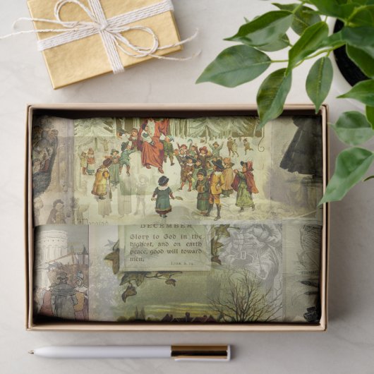 Vintage Christmas Card Images Collage  Tissuepapier (Geschenk)