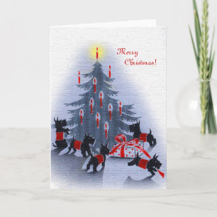 Vintage Christmas Card, Scottie Dogs Feestdagen Kaart