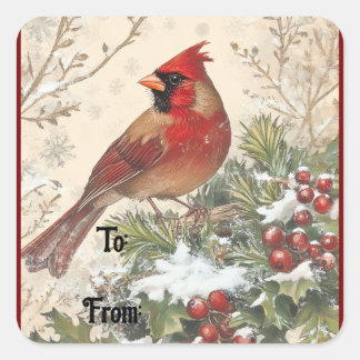 Vintage Christmas Cardinal Gift Sticker