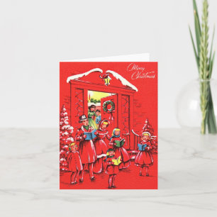 Vintage Christmas Carolers in Rode Kaart
