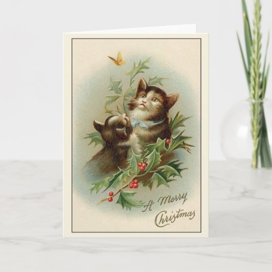 Vintage Christmas Cats Wenskaart Feestdagen Kaart (Voorkant)