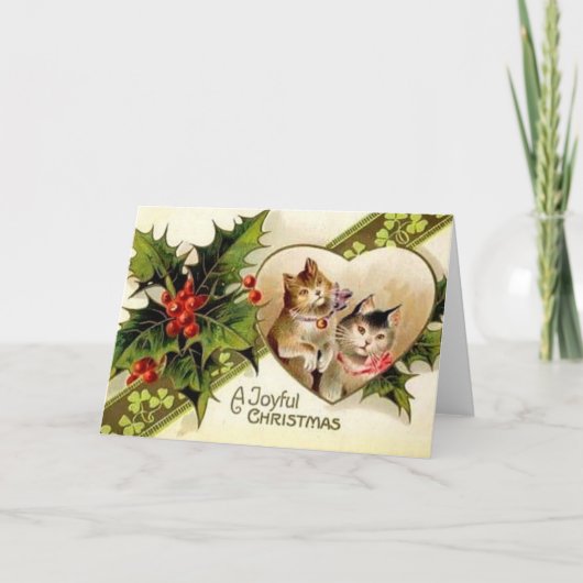 Vintage Christmas Cats Wenskaart Feestdagen Kaart (Voorkant)