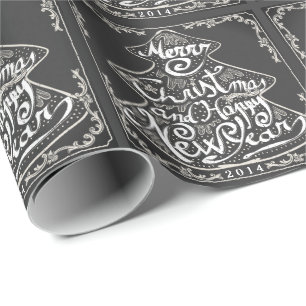 VINTAGE CHRISTMAS CHALKBOARD TREE GIFT WRAPPING CADEAUPAPIER