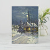 Vintage Christmas Church in Snow Moon Invitation (Debout devant)