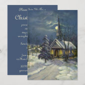 Vintage Christmas Church in Snow Moon Invitation (Devant / Derrière)