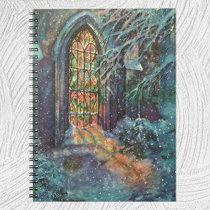 Vintage Christmas Church with Stained Glass Window Notitieboek