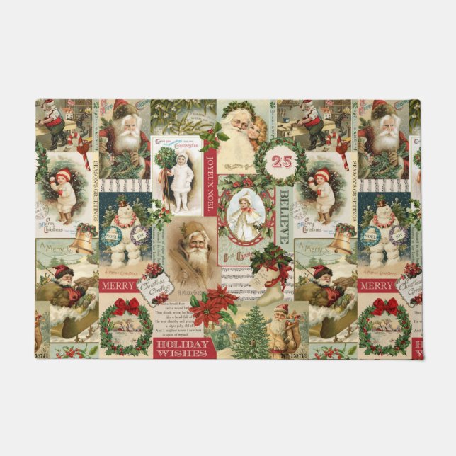 VINTAGE CHRISTMAS COLLAGE DEURMAT (Voorkant)