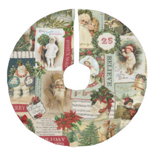 VINTAGE CHRISTMAS COLLAGE IMITATIE LINNEN KERSTBOOM ROK