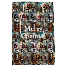 Vintage Christmas Collage | Retro Santa Holiday  Medium Cadeauzakje