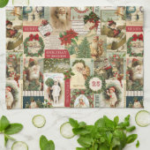 VINTAGE CHRISTMAS COLLAGE THEEDOEK (Gevouwen)
