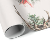 Vintage Christmas Deer & Red Bow | Papier cadeau (Coin rond)