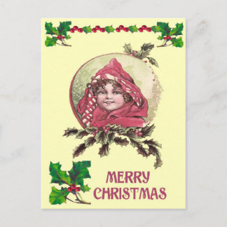 Vintage Christmas, Edwardian Girl in a hood Feestdagenkaart