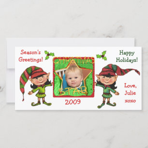 Vintage Christmas Elves Fotokaart Feestdagenkaart