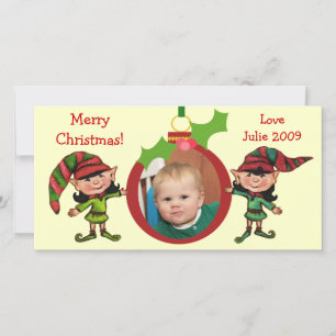 Vintage Christmas Elves Fotokaart Feestdagenkaart