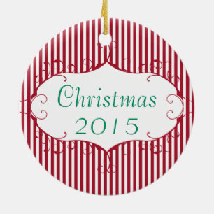 Vintage Christmas Family Photo Red Stripe Ornement