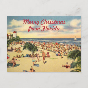Vintage Christmas Florida Beach Groeten Feestdagenkaart