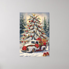 Vintage Christmas Greeting Card – Majestic Snow- Canvas Afdruk