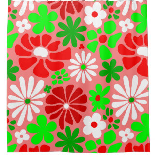 vintage christmas groovy 1960s floral douchegordijn