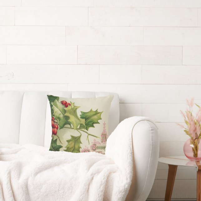 Vintage Christmas Holly déco maison coussin (Canapé)