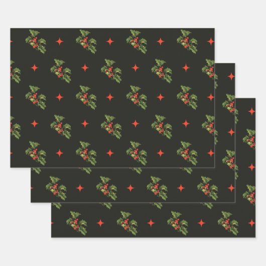 Vintage Christmas Holly Feuilles et étoiles Motif (Lot)