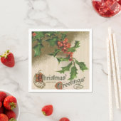 Vintage Christmas Holly serviettes en papier (En situation)