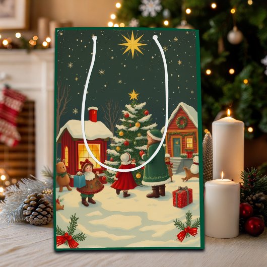 Vintage Christmas Illustration Medium Cadeauzakje
