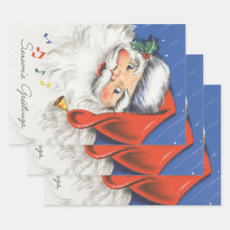 Vintage Christmas, Jolly Santa Claus with Music Inpakpapier Vel
