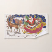 Vintage Christmas, Jolly Santa Claus with Sleigh (Serviette à main)