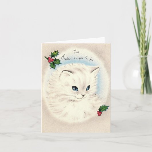 Vintage Christmas Kitten Friendship Kaart (Voorkant)