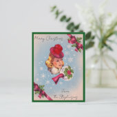 Vintage Christmas Lady Custom Name Briefkaart (Staand voorkant)