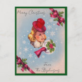 Vintage Christmas Lady Custom Name Briefkaart (Voorkant)