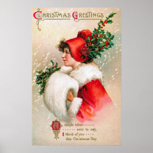Vintage Christmas lady Poster de vacances
