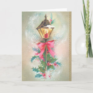 Vintage Christmas Lamppost Wenskaart Feestdagen Kaart