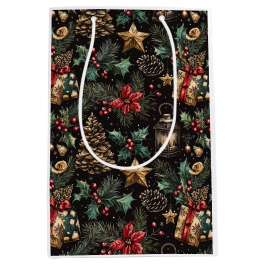 Vintage Christmas Lanterns Medium Cadeauzakje (Voorkant)