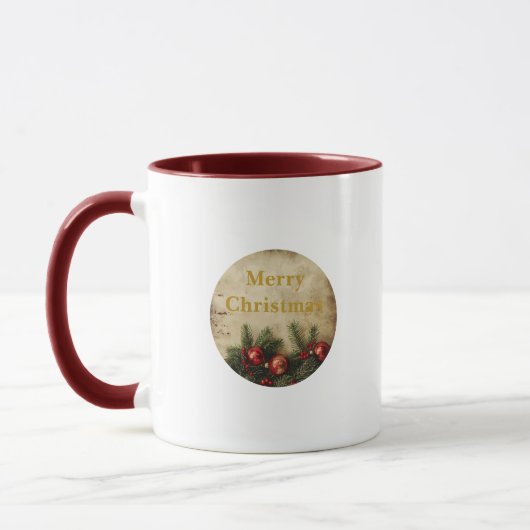Vintage Christmas Mug – Classic Red & Green Cup (Gauche)