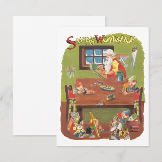 Vintage Christmas, Père Noël Atelier Invitation (Devant / Derrière)